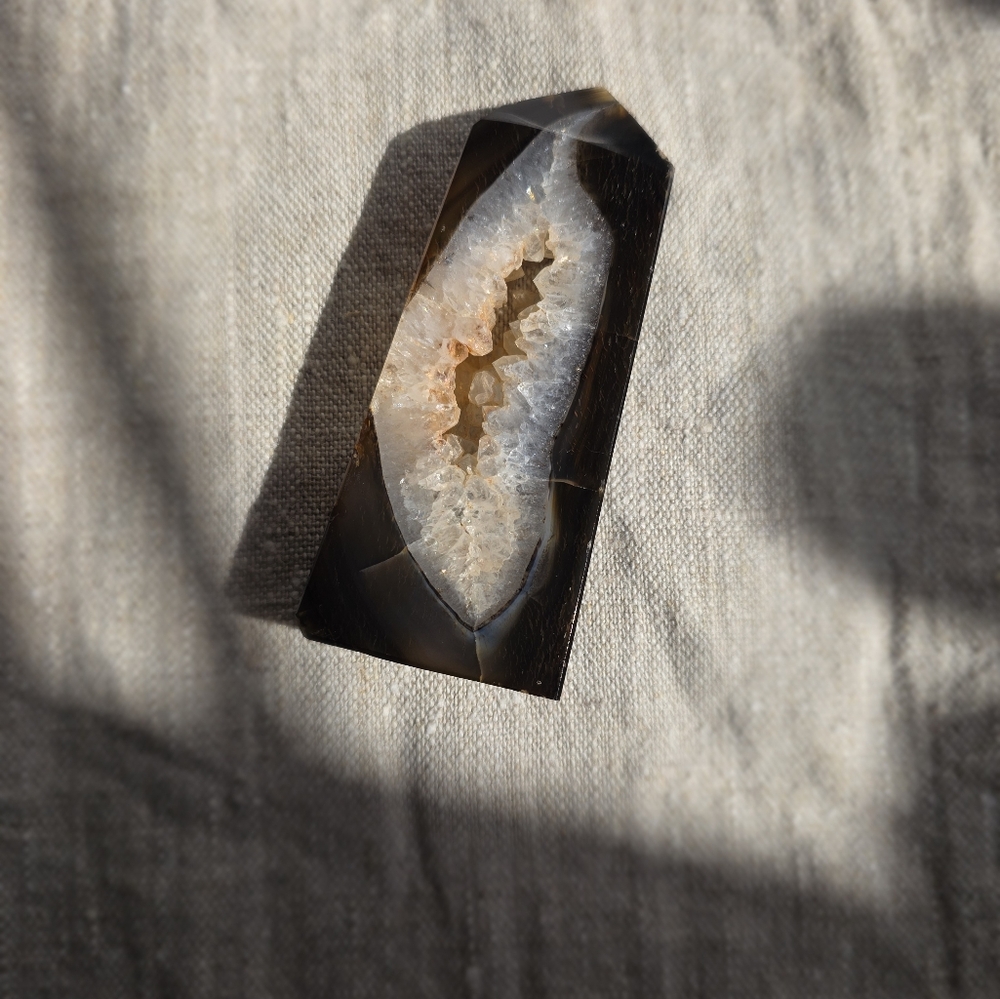 Elegant Brown and Cream Geode Accent Piece